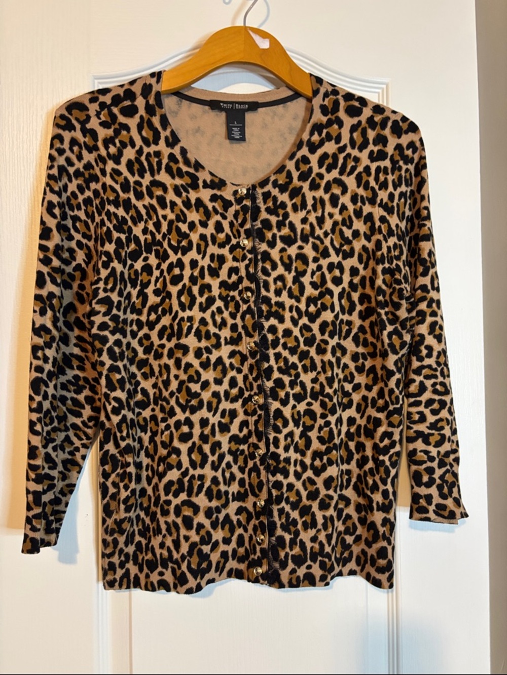 Talbots Leopard-Print Button Cardigan — Tan & Black size large